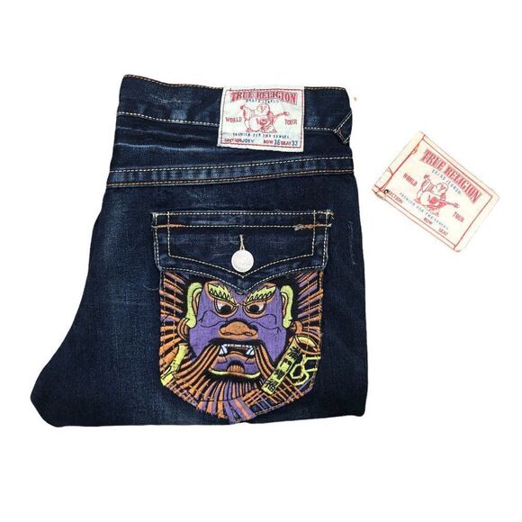 Brand New Vintage True Religion Embroidered Jeans Size 36 JOEY Blue - Picture 1 of 12
